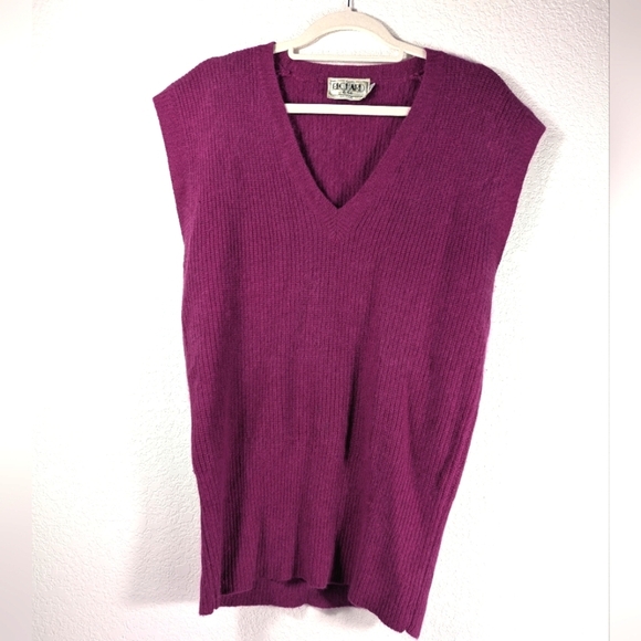 Vintage Retro Richard & Co Pink Angora V-Neck Tunic Sweater Vest Size M - Picture 10 of 14